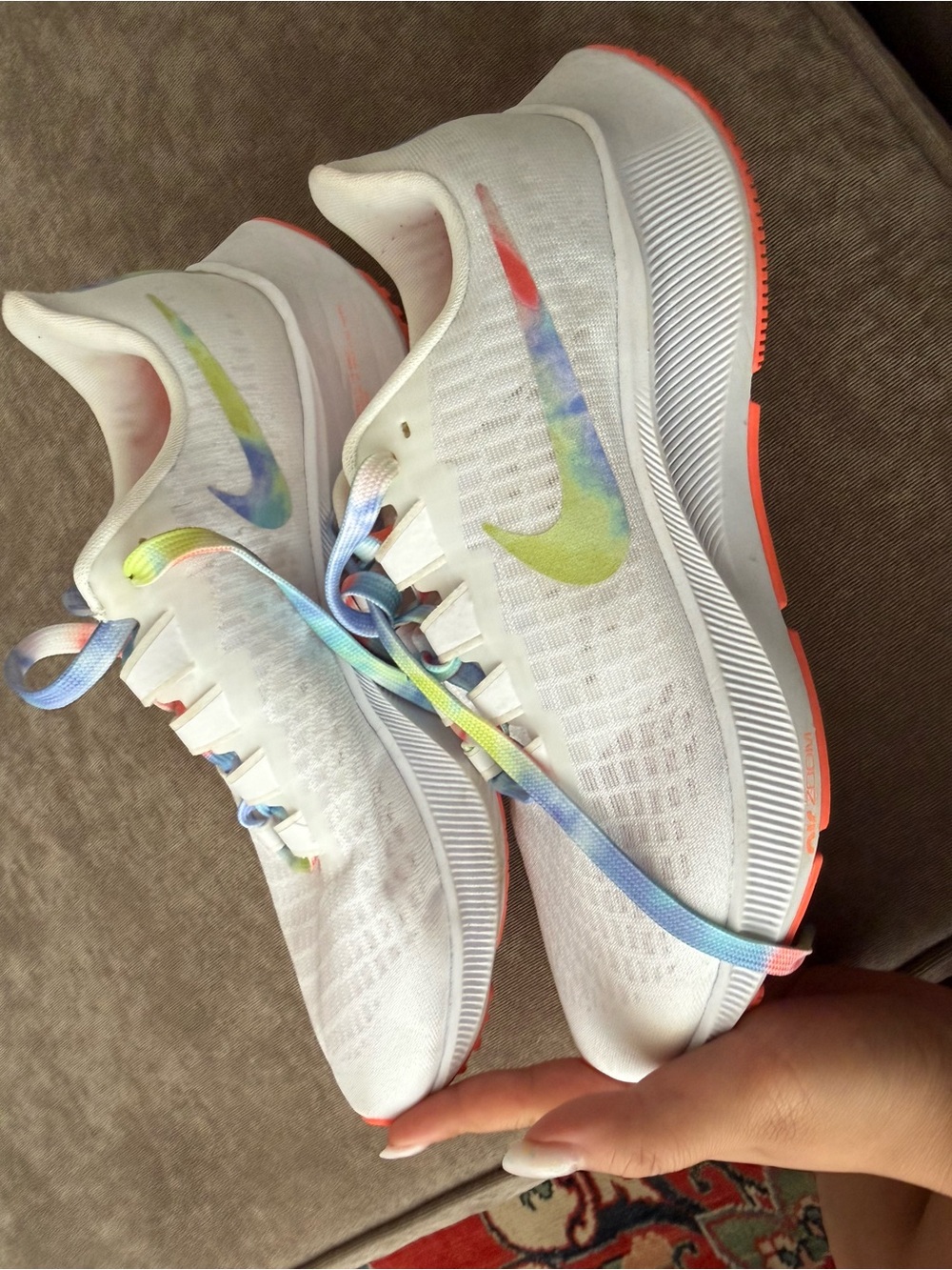 Nike' White Running Shoes with Tie-Dye Swoosh